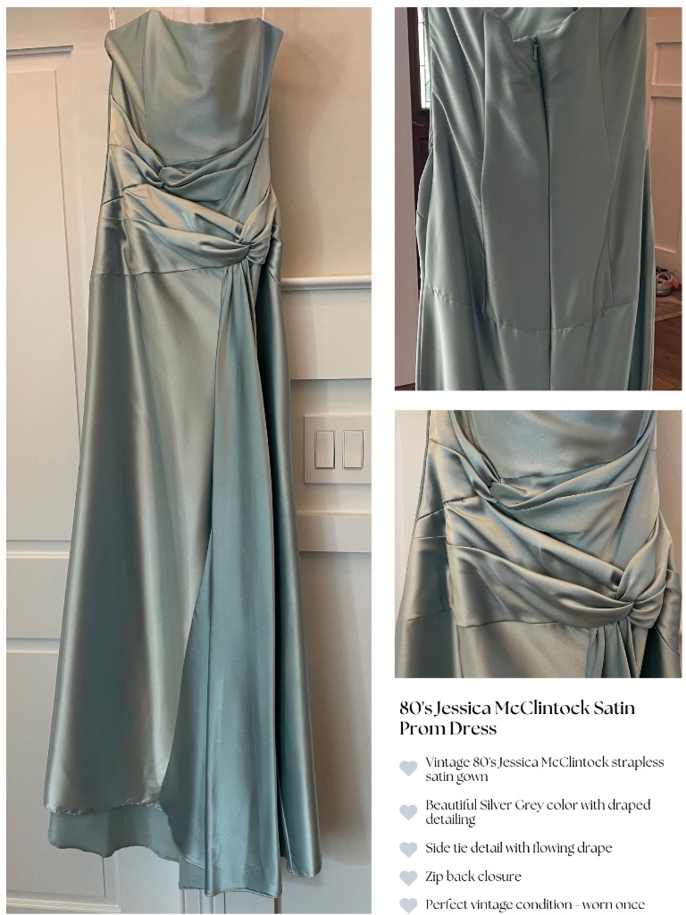 Stunning 80's Jessica McClintock Strapless Satin Evening Gown